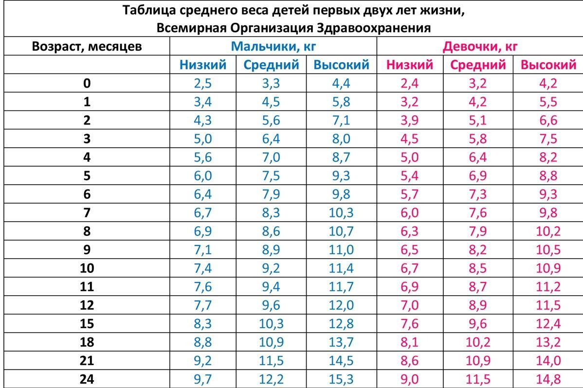 Таблица набора веса по месяцам
