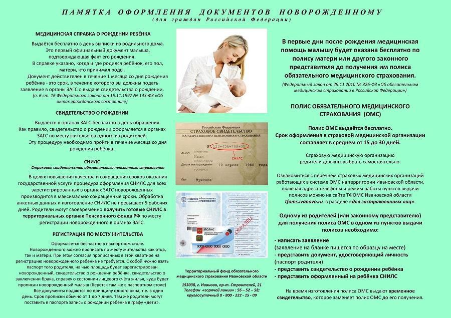 Памятка оформления документов новорожденному